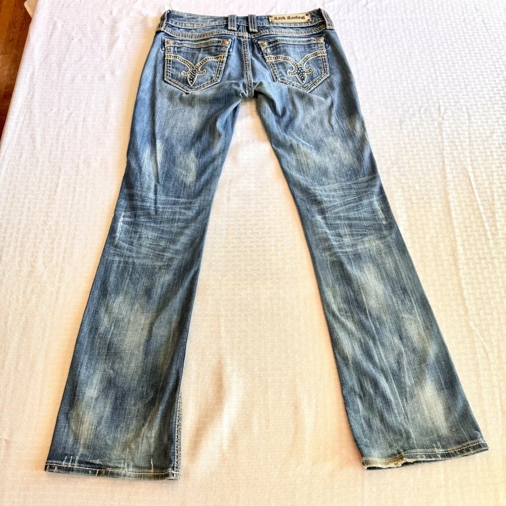 Rock Revival Denisa Bootcut‎ Jeans Size 28 Buckle Exclusive Low Rise Distressed